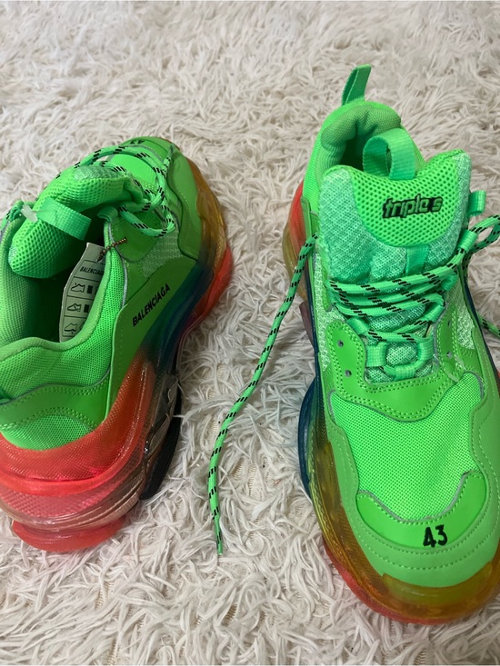 Balenciaga Other - Balenciaga Neon Green Triple S Sneakers with Rainbow Gradient Sole